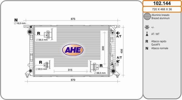 AHE 102.144 - Radiatore, Raffreddamento motore www.autoricambi360.it