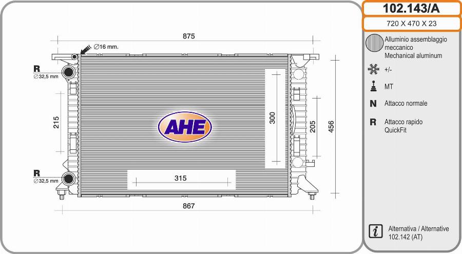 AHE 102.143/A - Radiatore, Raffreddamento motore www.autoricambi360.it