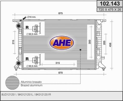 AHE 102.143 - Radiatore, Raffreddamento motore www.autoricambi360.it
