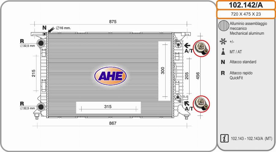 AHE 102.142/A - Radiatore, Raffreddamento motore www.autoricambi360.it