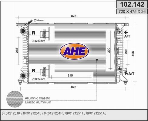 AHE 102.142 - Radiatore, Raffreddamento motore www.autoricambi360.it