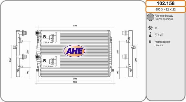 AHE 102.158 - Radiatore, Raffreddamento motore www.autoricambi360.it