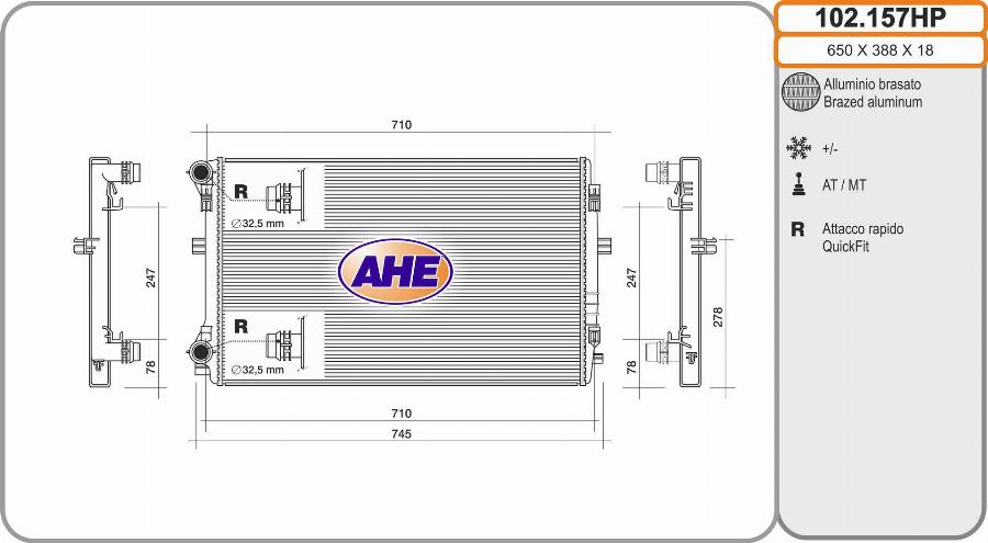 AHE 102.157HP - Radiatore, Raffreddamento motore www.autoricambi360.it