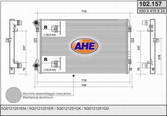 AHE 102.157 - Radiatore, Raffreddamento motore www.autoricambi360.it