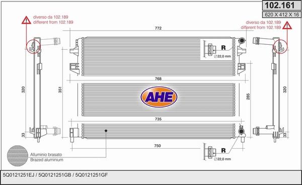 AHE 102.161 - Radiatore, Raffreddamento motore www.autoricambi360.it