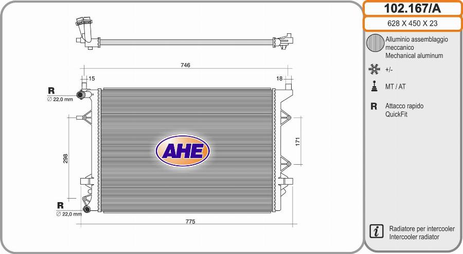AHE 102.167/A - Radiatore, Raffreddamento motore www.autoricambi360.it
