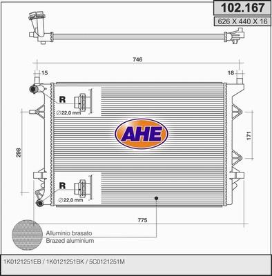 AHE 102.167 - Radiatore, Raffreddamento motore www.autoricambi360.it