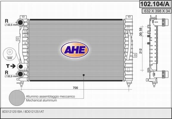 AHE 102.104/A - Radiatore, Raffreddamento motore www.autoricambi360.it