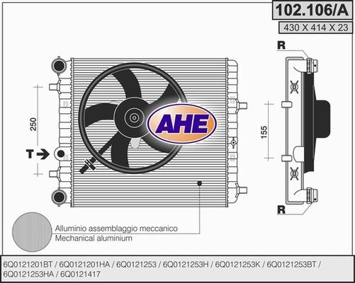 AHE 102.106/A - Radiatore, Raffreddamento motore www.autoricambi360.it