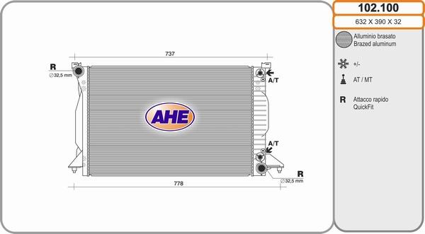 AHE 102.100 - Radiatore, Raffreddamento motore www.autoricambi360.it