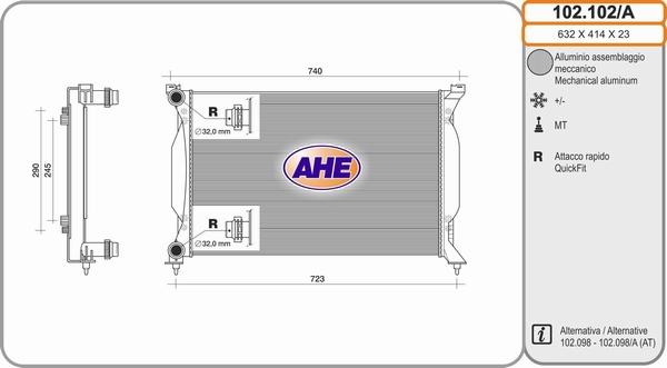 AHE 102.102/A - Radiatore, Raffreddamento motore www.autoricambi360.it