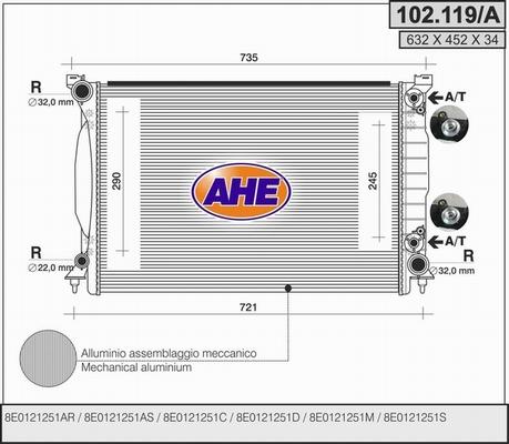 AHE 102.119/A - Radiatore, Raffreddamento motore www.autoricambi360.it
