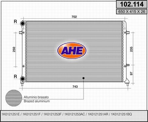 AHE 102.114 - Radiatore, Raffreddamento motore www.autoricambi360.it