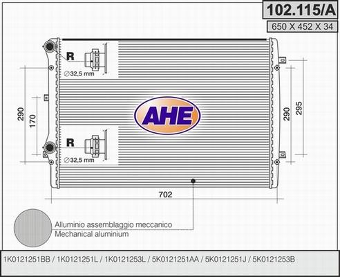 AHE 102.115/A - Radiatore, Raffreddamento motore www.autoricambi360.it