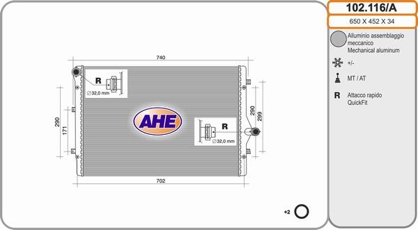 AHE 102.116/A - Radiatore, Raffreddamento motore www.autoricambi360.it