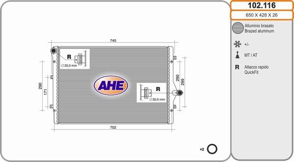 AHE 102.116 - Radiatore, Raffreddamento motore www.autoricambi360.it