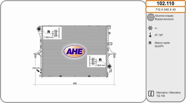 AHE 102.110 - Radiatore, Raffreddamento motore www.autoricambi360.it