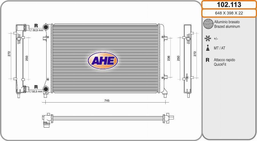 AHE 102.113 - Radiatore, Raffreddamento motore www.autoricambi360.it