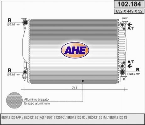 AHE 102.184 - Radiatore, Raffreddamento motore www.autoricambi360.it