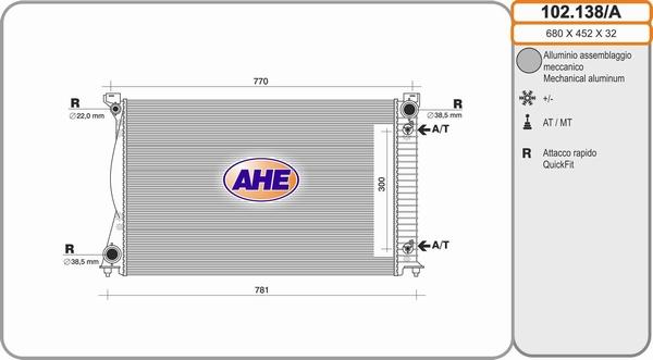 AHE 102.138/A - Radiatore, Raffreddamento motore www.autoricambi360.it