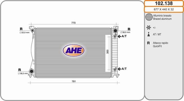 AHE 102.138 - Radiatore, Raffreddamento motore www.autoricambi360.it