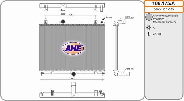 AHE 102.175/A - Radiatore, Raffreddamento motore www.autoricambi360.it