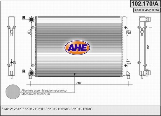 AHE 102.170/A - Radiatore, Raffreddamento motore www.autoricambi360.it
