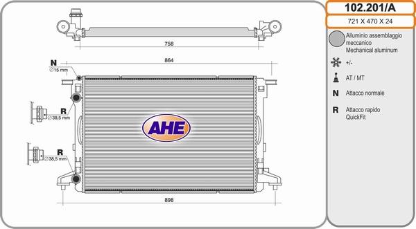 AHE 102.201/A - Radiatore, Raffreddamento motore www.autoricambi360.it