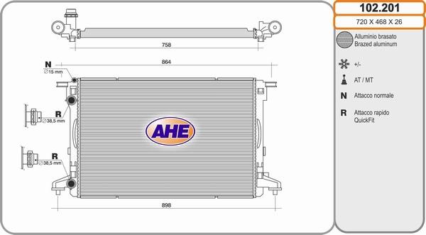 AHE 102.201 - Radiatore, Raffreddamento motore www.autoricambi360.it