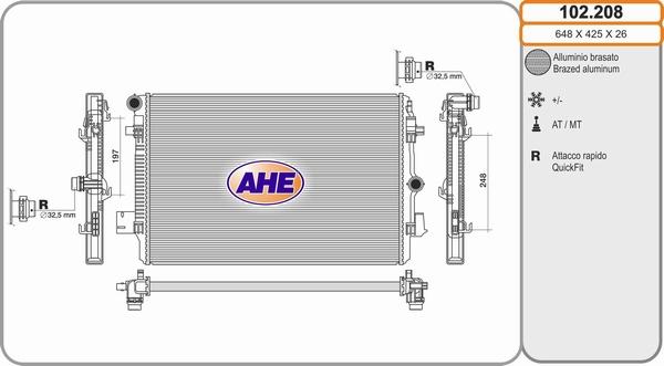 AHE 102.208 - Radiatore, Raffreddamento motore www.autoricambi360.it