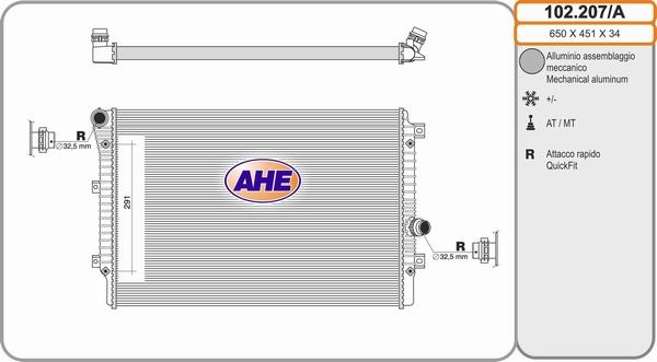 AHE 102.207/A - Radiatore, Raffreddamento motore www.autoricambi360.it