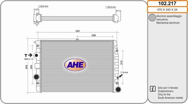 AHE 102.217 - Radiatore, Raffreddamento motore www.autoricambi360.it