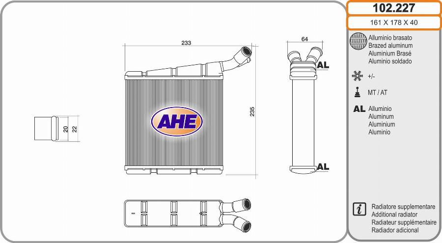 AHE 102.227 - Radiatore, Raffreddamento motore www.autoricambi360.it
