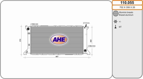 AHE 110.055 - Radiatore, Raffreddamento motore www.autoricambi360.it