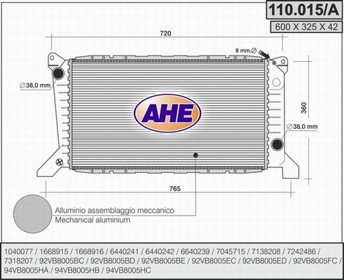 AHE 110.015/A - Radiatore, Raffreddamento motore www.autoricambi360.it