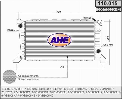 AHE 110.015 - Radiatore, Raffreddamento motore www.autoricambi360.it