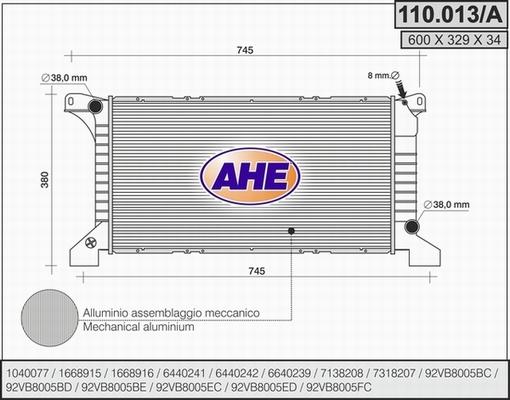 AHE 110.013/A - Radiatore, Raffreddamento motore www.autoricambi360.it