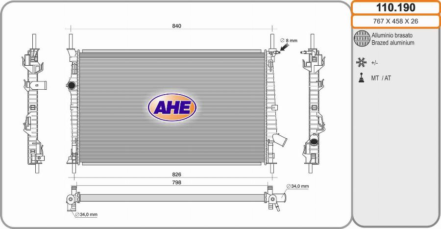 AHE 110.190 - Radiatore, Raffreddamento motore www.autoricambi360.it
