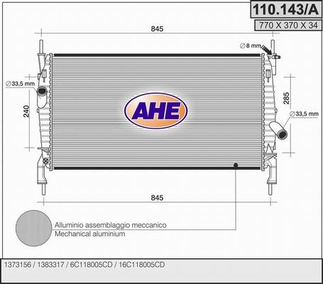 AHE 110.143/A - Radiatore, Raffreddamento motore www.autoricambi360.it