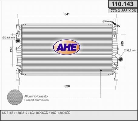 AHE 110.143 - Radiatore, Raffreddamento motore www.autoricambi360.it