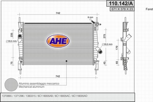 AHE 110.142/A - Radiatore, Raffreddamento motore www.autoricambi360.it