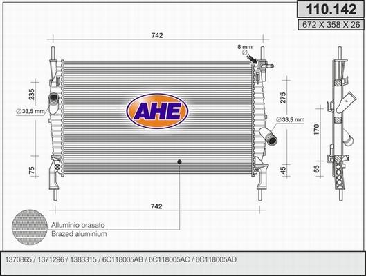 AHE 110.142 - Radiatore, Raffreddamento motore www.autoricambi360.it