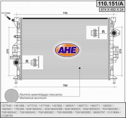 AHE 110.151/A - Radiatore, Raffreddamento motore www.autoricambi360.it