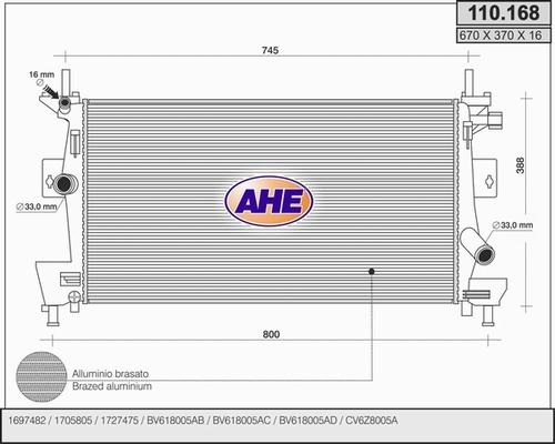 AHE 110.168 - Radiatore, Raffreddamento motore www.autoricambi360.it