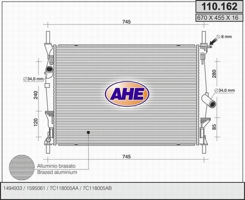 AHE 110.162 - Radiatore, Raffreddamento motore www.autoricambi360.it