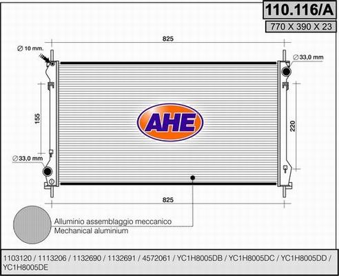 AHE 110.116/A - Radiatore, Raffreddamento motore www.autoricambi360.it