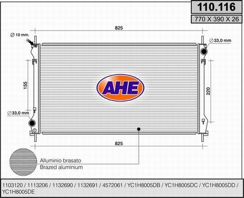 AHE 110.116 - Radiatore, Raffreddamento motore www.autoricambi360.it