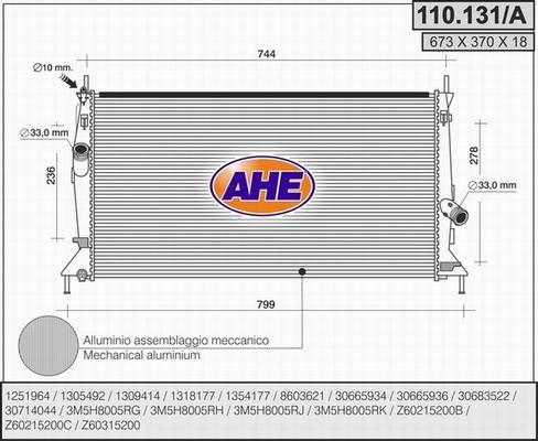 AHE 110.131/A - Radiatore, Raffreddamento motore www.autoricambi360.it