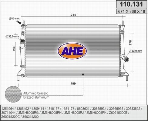 AHE 110.131 - Radiatore, Raffreddamento motore www.autoricambi360.it