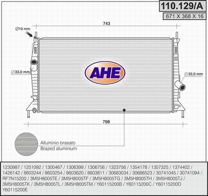 AHE 110.129/A - Radiatore, Raffreddamento motore www.autoricambi360.it